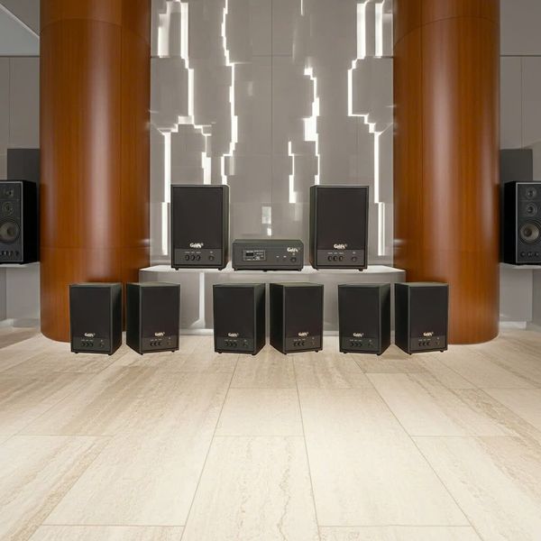 Dàn loa treo tường không dây, loa thông báo, loa phát nhạc tự động: 01 amply A50 Goldsound + 8 loa không dây C50 UHF Goldsound