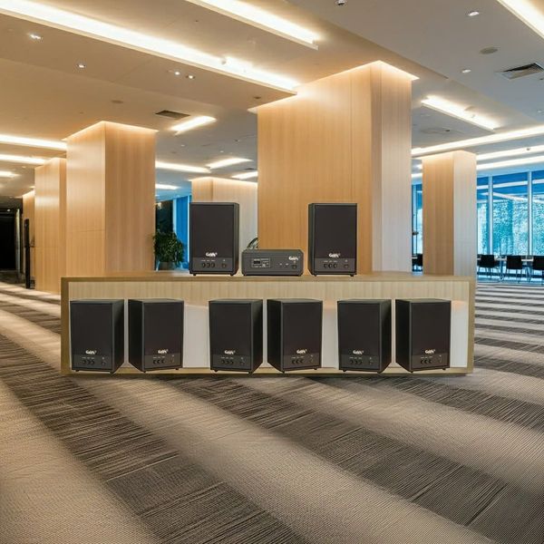 Dàn loa treo tường không dây, loa thông báo, loa phát nhạc tự động: 01 amply A50 Goldsound + 8 loa không dây C50 UHF Goldsound