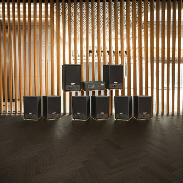 Dàn loa treo tường không dây, loa thông báo, loa phát nhạc tự động: 01 amply A50 Goldsound + 8 loa không dây C50 UHF Goldsound