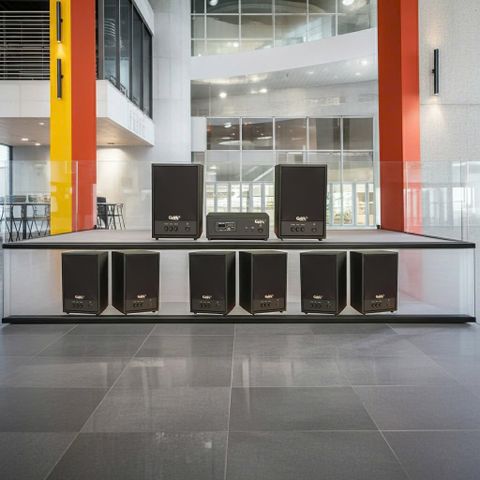 Dàn loa treo tường không dây, loa thông báo, loa phát nhạc tự động: 01 amply A50 Goldsound + 8 loa không dây C50 UHF Goldsound