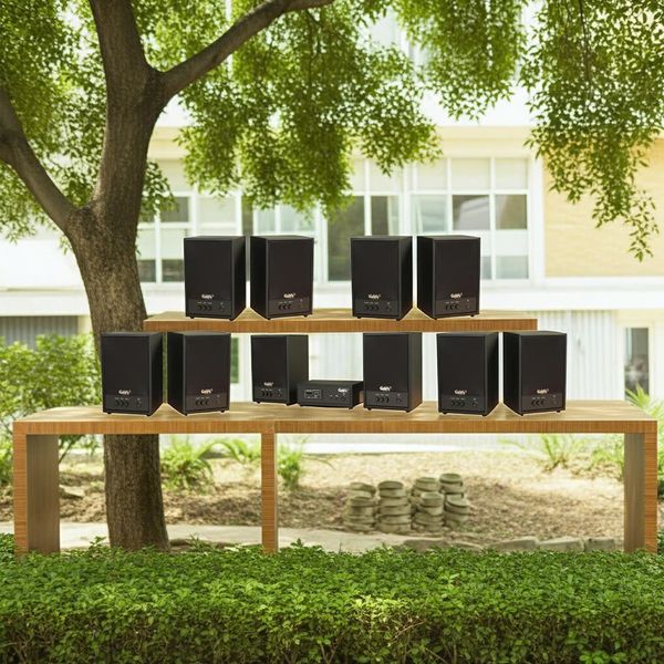 Dàn loa treo tường không dây, loa thông báo, loa phát nhạc tự động: 01 amply A50 Goldsound + 10 loa không dây C50 UHF Goldsound