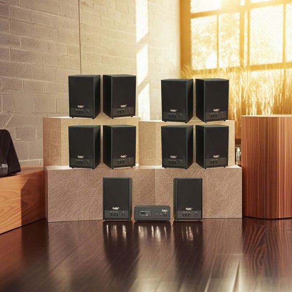 Dàn loa treo tường không dây, loa thông báo, loa phát nhạc tự động: 01 amply A50 Goldsound + 10 loa không dây C50 UHF Goldsound