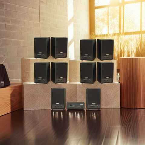 Dàn loa treo tường không dây, loa thông báo, loa phát nhạc tự động: 01 amply A50 Goldsound + 10 loa không dây C50 UHF Goldsound