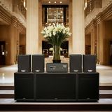 Dàn loa không dây treo tường, Loa thông báo, loa phát nhạc tự động: 01 amply A57 Goldsound + 4 loa không dây Goldsound V30 UHF - 30w