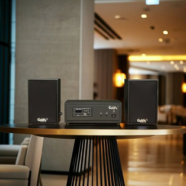 Dàn loa không dây treo tường, Loa thông báo, loa phát nhạc tự động: 01 amply A57 Goldsound + 2 loa không dây Goldsound V30 UHF - 30w