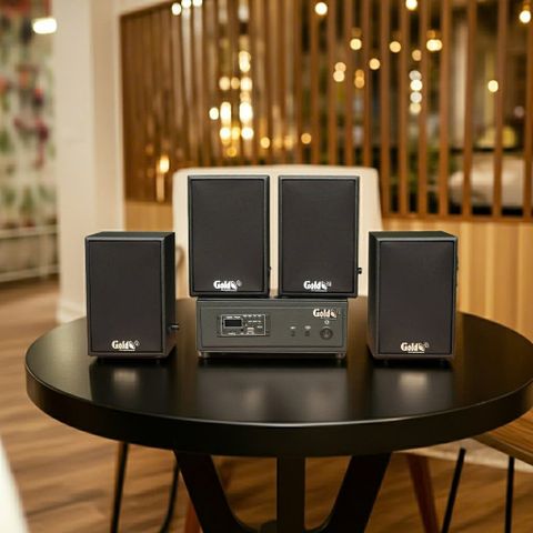 Dàn loa không dây treo tường, Loa thông báo, loa phát nhạc tự động: 01 amply A57 Goldsound + 4 loa không dây Goldsound V30 UHF - 30w