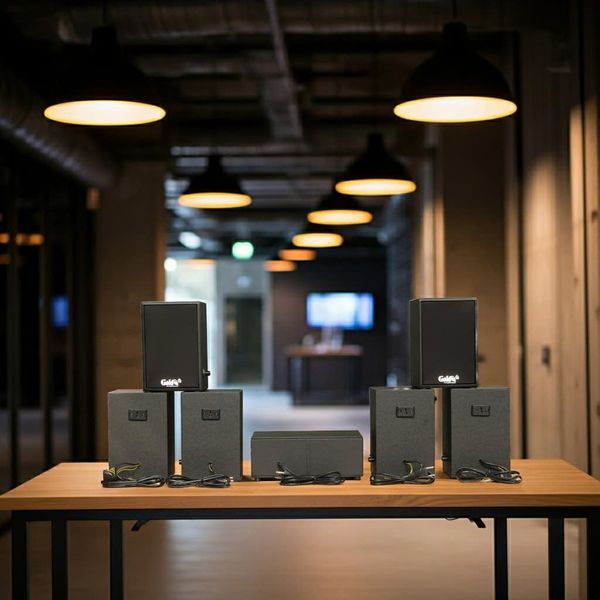 Dàn loa không dây treo tường, Loa thông báo, loa phát nhạc tự động: 01 amply A57 Goldsound + 6 loa không dây Goldsound V30 UHF - 30w