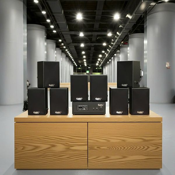 Dàn loa không dây treo tường, Loa thông báo, loa phát nhạc tự động: 01 amply A57 Goldsound + 8 loa không dây Goldsound V30 UHF - 30w