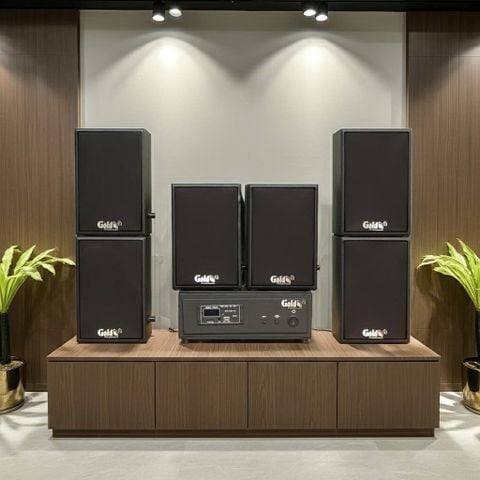 Dàn loa không dây treo tường, Loa thông báo, loa phát nhạc tự động: 01 amply A57 Goldsound + 6 loa không dây Goldsound V30 UHF - 30w