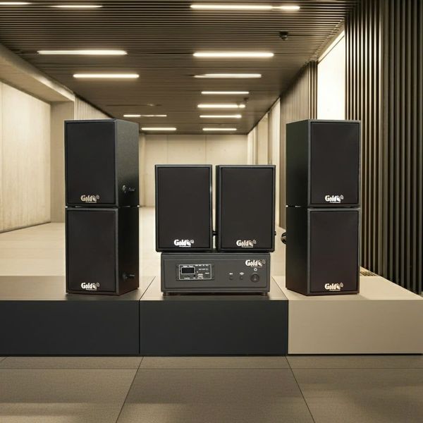Dàn loa không dây treo tường, Loa thông báo, loa phát nhạc tự động: 01 amply A57 Goldsound + 6 loa không dây Goldsound V30 UHF - 30w