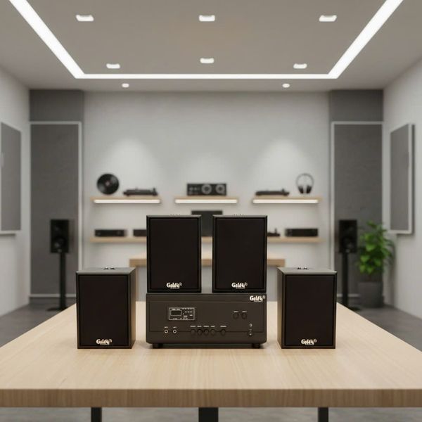 Loa thông báo, loa phát nhạc nền tự động A907PU-2K Goldsound 2 vùng âm lượng 900w + 4 loa Goldsound C25 màu đen, loa được thiết kế riêng cho quán, bật lớn không tạp âm, miễn phí công lắp đặt, bảo hành dài hạn 5 năm.