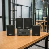 Dàn loa thông báo, loa phát nhạc nền tự động A154PU Goldsound 150w + 4 loa Goldsound C25 màu đen - 23w, loa được thiết kế riêng cho quán, bật lớn không tạp âm, miễn phí công lắp đặt, bảo hành dài hạn 5 năm.