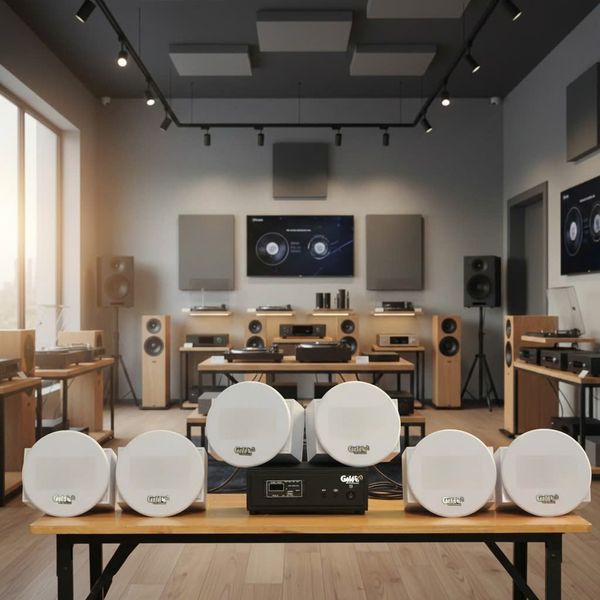 Dàn loa âm trần không dây: 01 amply A57 Goldsound + 6 loa âm trần không dây VAT30 UHF Goldsound, loa được thiết kế riêng cho quán, bật lớn không tạp âm, bảo hành dài hạn 5 năm.