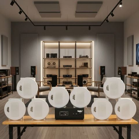 Dàn loa âm trần không dây: 01 amply A50 Goldsound + 8 loa âm trần không dây VAT37 UHF Goldsound, loa được thiết kế riêng cho quán, bật lớn không tạp âm, bảo hành dài hạn 5 năm.