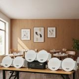 Dàn loa âm trần không dây: 01 amply A57 Goldsound + 6 loa âm trần không dây VAT30 UHF Goldsound, loa được thiết kế riêng cho quán, bật lớn không tạp âm, bảo hành dài hạn 5 năm.