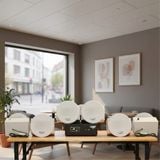 Dàn loa âm trần không dây: 01 amply A50 Goldsound + 6 loa âm trần không dây VAT37 UHF Goldsound, loa được thiết kế riêng cho quán, bật lớn không tạp âm, bảo hành dài hạn 5 năm.