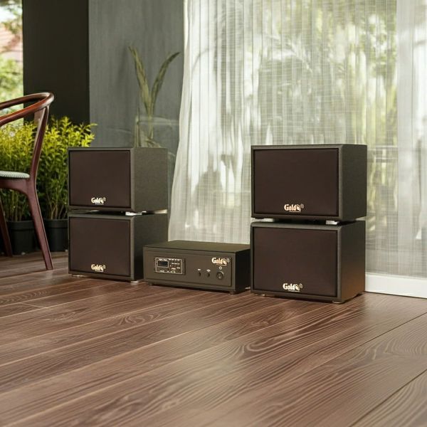 Loa sân vườn không dây: 01 amply A57 Goldsound + 4 loa treo tường ngoài trời không dây G20-NT Goldsound
