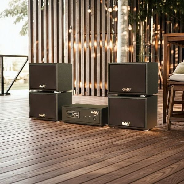 Loa sân vườn không dây: 01 amply A57 Goldsound + 4 loa treo tường ngoài trời không dây G20-NT Goldsound