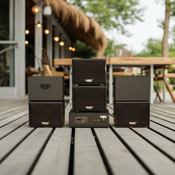 Loa sân vườn không dây: 01 amply A57 Goldsound + 6 loa treo tường ngoài trời không dây G20-NT Goldsound