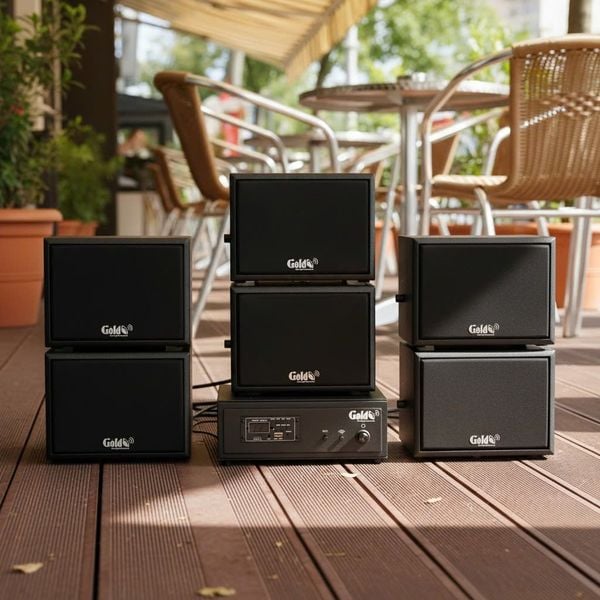 Loa sân vườn không dây: 01 amply A57 Goldsound + 6 loa treo tường ngoài trời không dây G20-NT Goldsound
