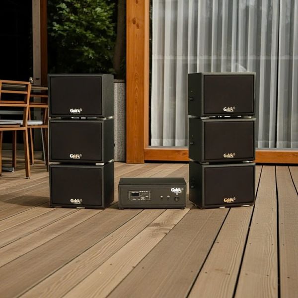 Loa sân vườn không dây: 01 amply A57 Goldsound + 6 loa treo tường ngoài trời không dây G20-NT Goldsound