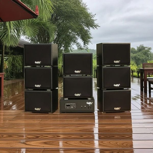 Loa sân vườn không dây: 01 amply A57 Goldsound + 8 loa treo tường ngoài trời không dây G20-NT Goldsound