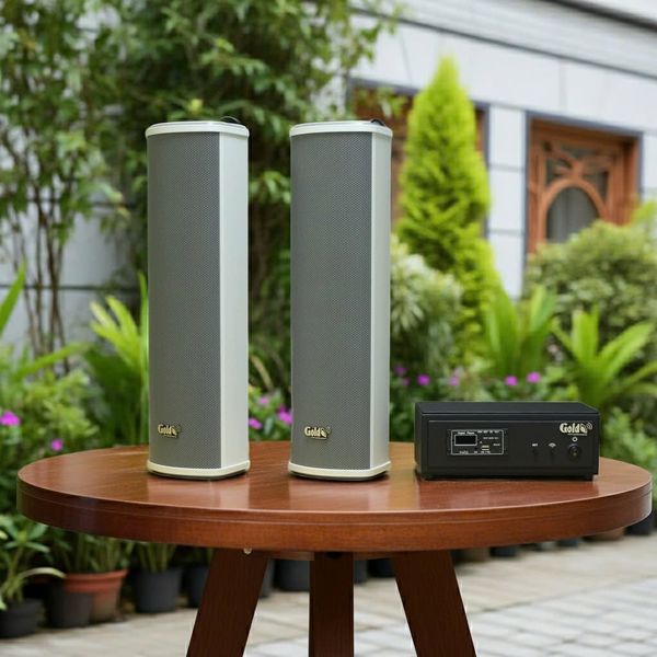 Loa sân vườn không dây: 01 amply A57 Goldsound + 2 loa cột chống nước sân vườn không dây G110-NT UHF Goldsound