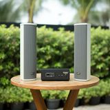 Loa sân vườn không dây: 01 amply A57 Goldsound + 2 loa cột chống nước sân vườn không dây G110-NT UHF Goldsound