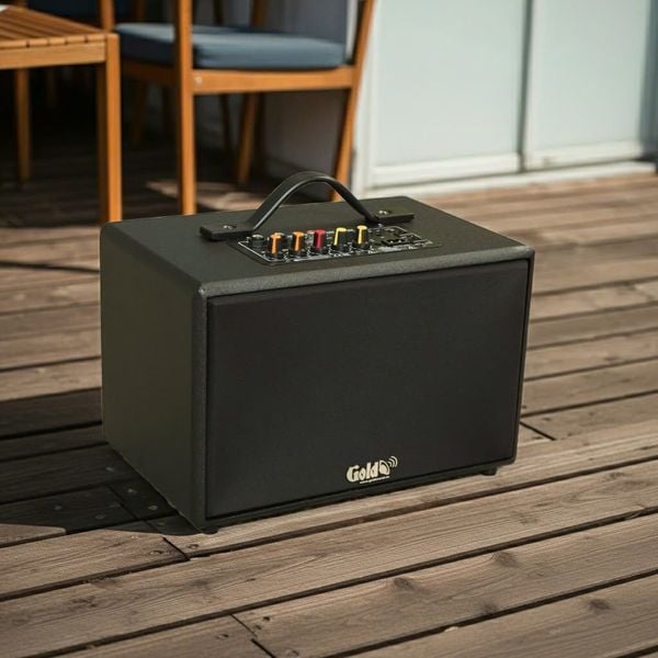 Loa Bluetooth G85 Goldsound, công suất 85w, Bass 4 inch, Treble 2 inch, 2 cổng micro, Bluetooth 5.0, thiết kế loa thùng gỗ cao 20 cm, rộng 32 cm, sâu 20 cm