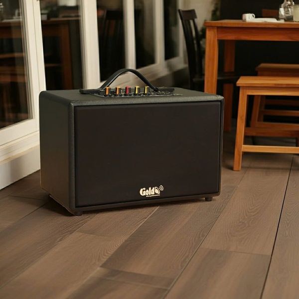 Loa Bluetooth G85 Goldsound, công suất 85w, Bass 4 inch, Treble 2 inch, 2 cổng micro, Bluetooth 5.0, thiết kế loa thùng gỗ cao 20 cm, rộng 32 cm, sâu 20 cm