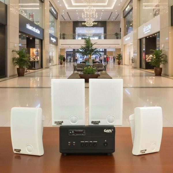 Dàn loa treo tường thông báo phát nhạc nền Gold4Office H4.0: Amply 150w + 4 loa hộp treo tường H15, Amply, loa được thiết kế riêng cho quán, bật lớn không tạp âm, bảo hành dài hạn 5 năm.