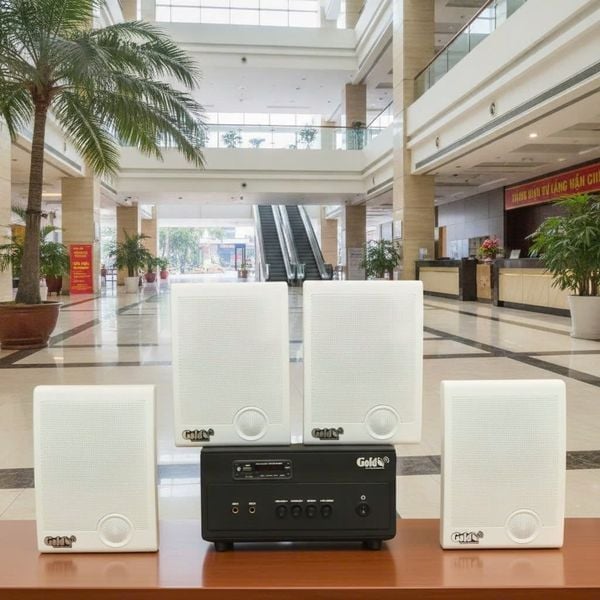 Dàn loa treo tường thông báo phát nhạc nền Gold4Office H4.0: Amply 150w + 4 loa hộp treo tường H15, Amply, loa được thiết kế riêng cho quán, bật lớn không tạp âm, bảo hành dài hạn 5 năm.