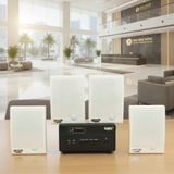 Dàn loa treo tường thông báo phát nhạc nền Gold4Office H4.0: Amply 150w + 4 loa hộp treo tường H15, Amply, loa được thiết kế riêng cho quán, bật lớn không tạp âm, bảo hành dài hạn 5 năm.