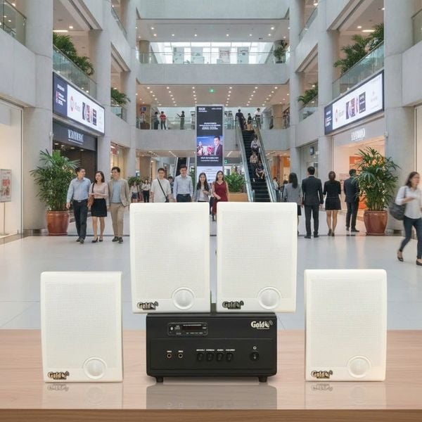 Dàn loa treo tường thông báo phát nhạc nền Gold4Office H4.0: Amply 150w + 4 loa hộp treo tường H15, Amply, loa được thiết kế riêng cho quán, bật lớn không tạp âm, bảo hành dài hạn 5 năm.
