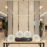 Dàn loa âm trần thông báo, phát nhạc nền tự động: A280F Goldsound 280w + 6 loa âm trần VAT9, loa được thiết kế riêng cho quán, bật lớn không tạp âm, miễn phí công lắp đặt