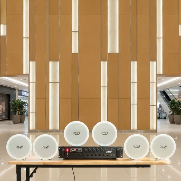 Dàn loa âm trần thông báo, phát nhạc nền tự động: A280F Goldsound 280w + 6 loa âm trần VAT9, loa được thiết kế riêng cho quán, bật lớn không tạp âm, miễn phí công lắp đặt