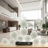 Dàn loa âm trần thông báo, phát nhạc nền tự động: A280F Goldsound 280w + 10 loa âm trần VAT9, loa được thiết kế riêng cho quán, bật lớn không tạp âm, miễn phí công lắp đặt