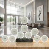 Dàn loa âm trần thông báo, phát nhạc nền tự động: A280F Goldsound 280w + 10 loa âm trần VAT9, loa được thiết kế riêng cho quán, bật lớn không tạp âm, miễn phí công lắp đặt