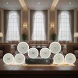 Dàn loa âm trần thông báo, phát nhạc nền tự động: A280F Goldsound 280w + 8 loa âm trần VAT9, loa được thiết kế riêng cho quán, bật lớn không tạp âm, miễn phí công lắp đặt