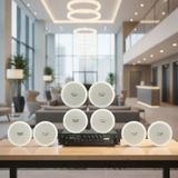 Dàn loa âm trần thông báo, phát nhạc nền tự động: A280F Goldsound 280w + 8 loa âm trần VAT9, loa được thiết kế riêng cho quán, bật lớn không tạp âm, miễn phí công lắp đặt
