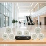 Dàn loa âm trần thông báo, phát nhạc nền tự động: A280F Goldsound 280w + 8 loa âm trần VAT9, loa được thiết kế riêng cho quán, bật lớn không tạp âm, miễn phí công lắp đặt