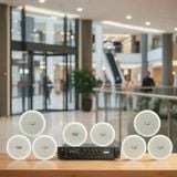 Dàn loa âm trần thông báo, phát nhạc nền tự động: A280F Goldsound 280w + 8 loa âm trần VAT9, loa được thiết kế riêng cho quán, bật lớn không tạp âm, miễn phí công lắp đặt