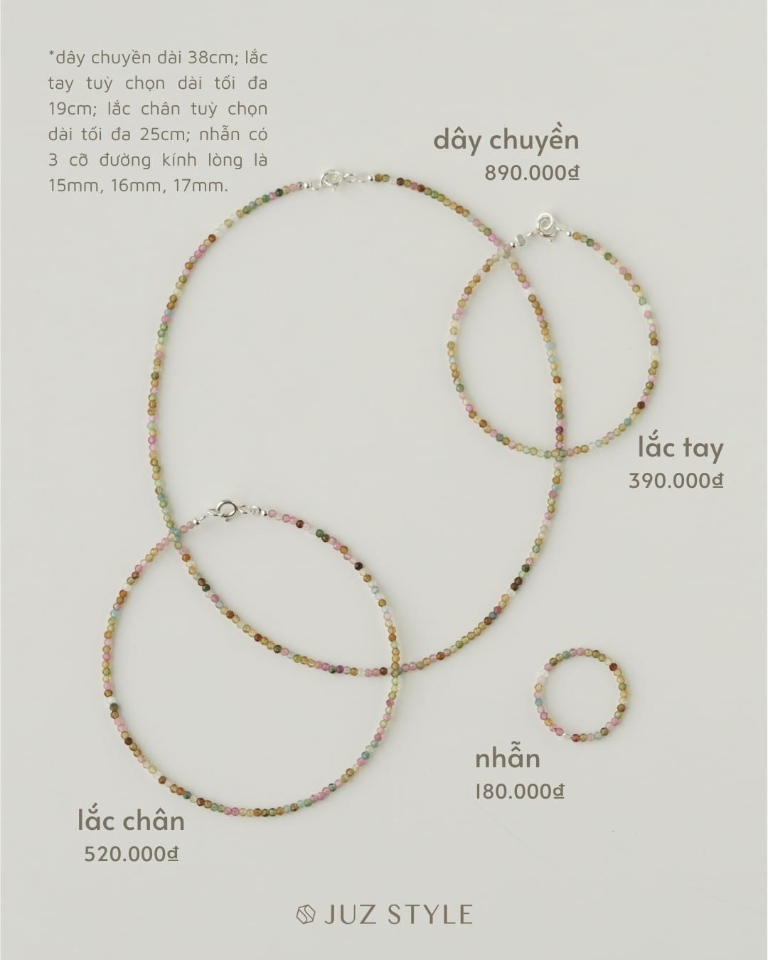  Set trang sức đá Tourmaline 2mm 