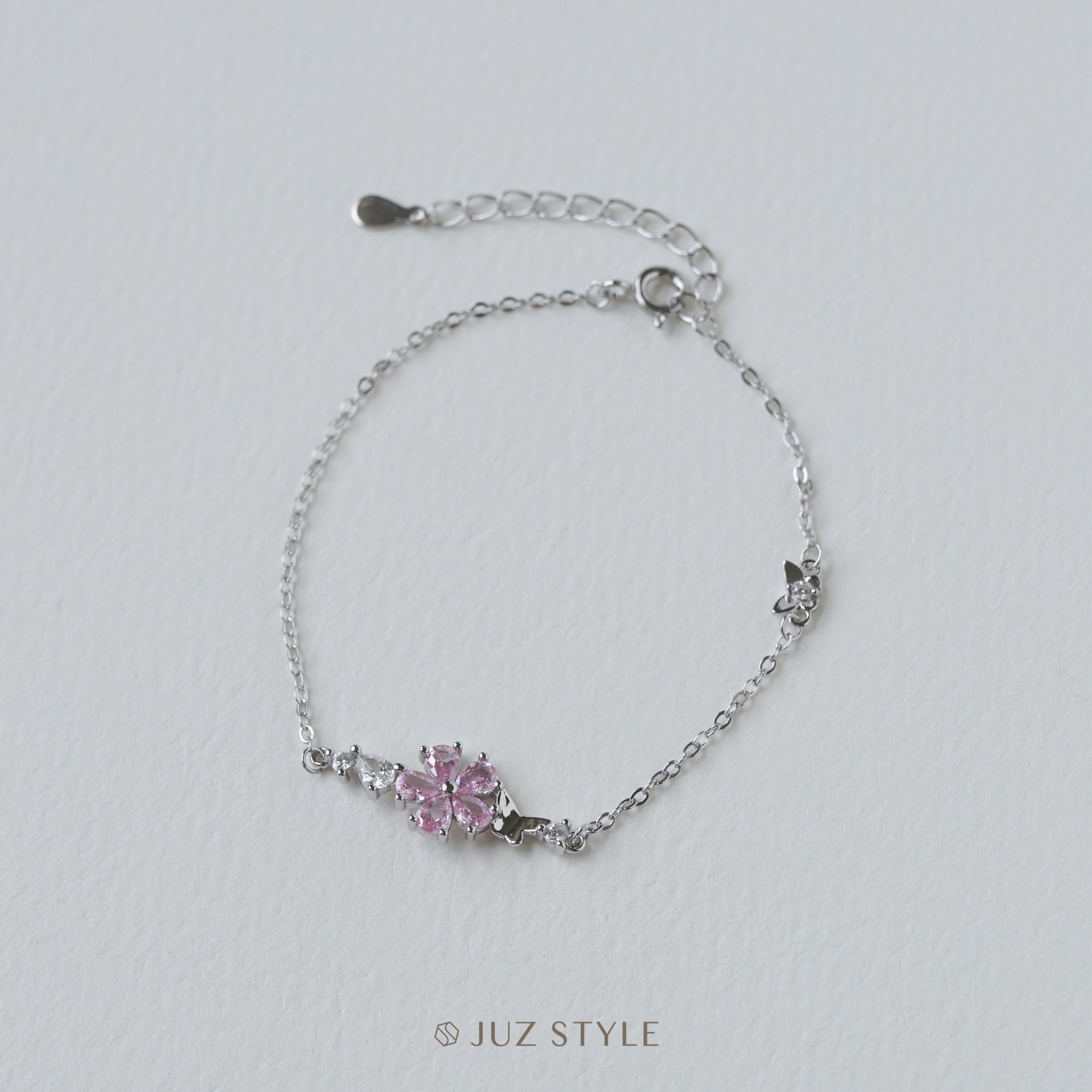  Lắc tay bạc Pink flower & butterflies 