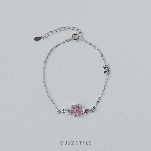  Lắc tay bạc Pink flower & butterflies 