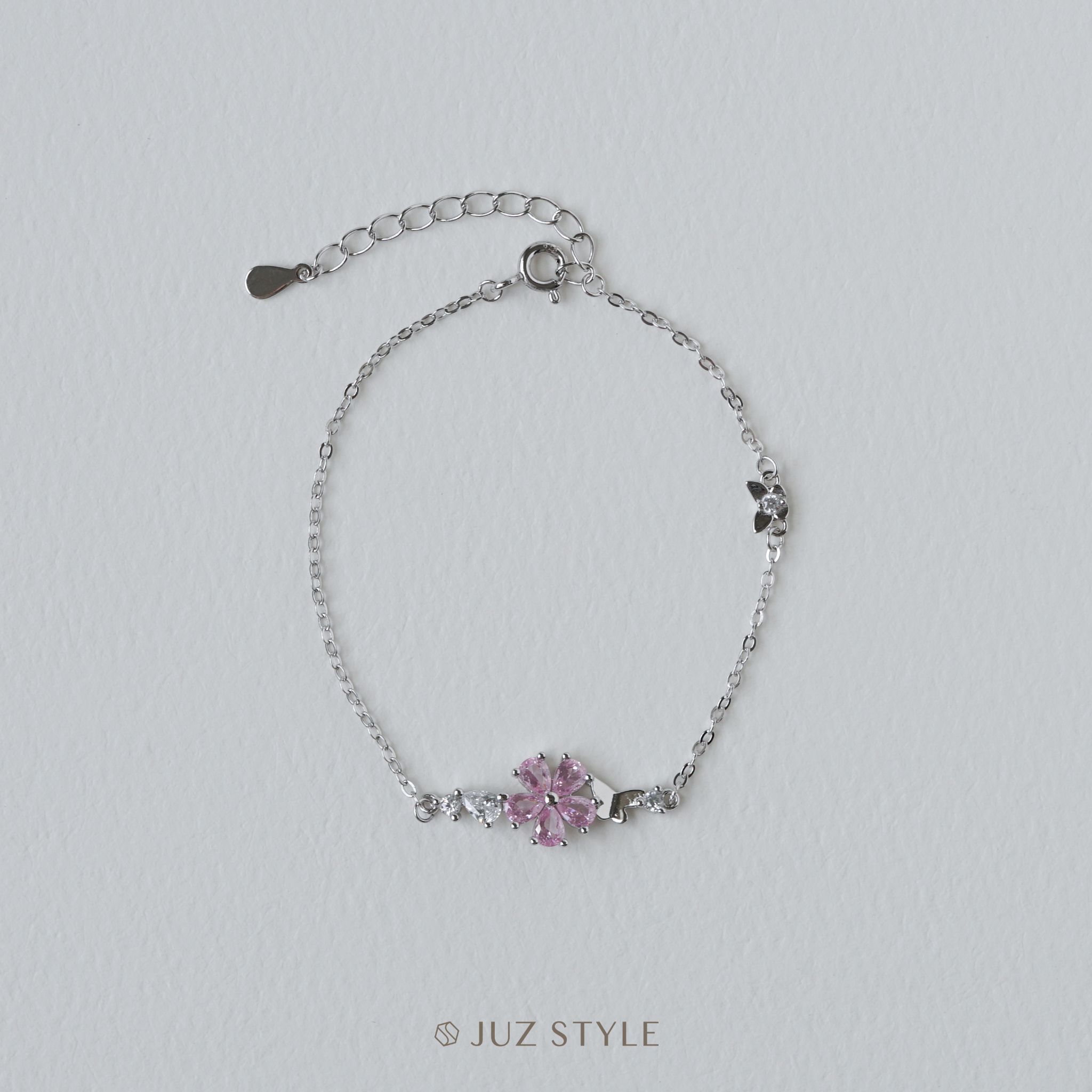  Lắc tay bạc Pink flower & butterflies 