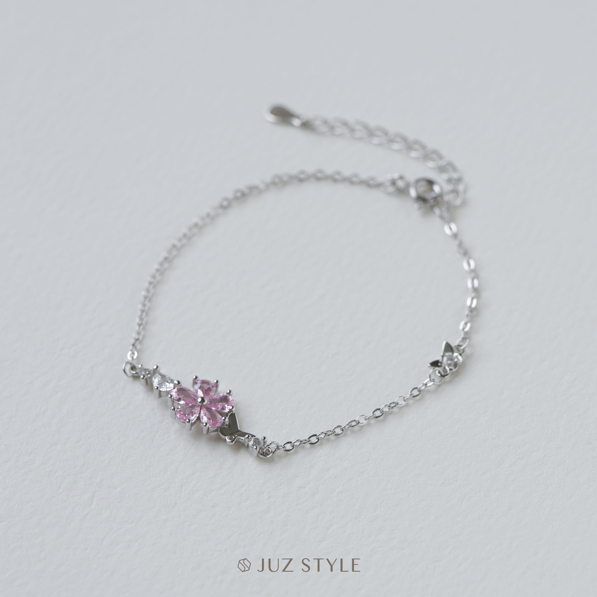  Lắc tay bạc Pink flower & butterflies 
