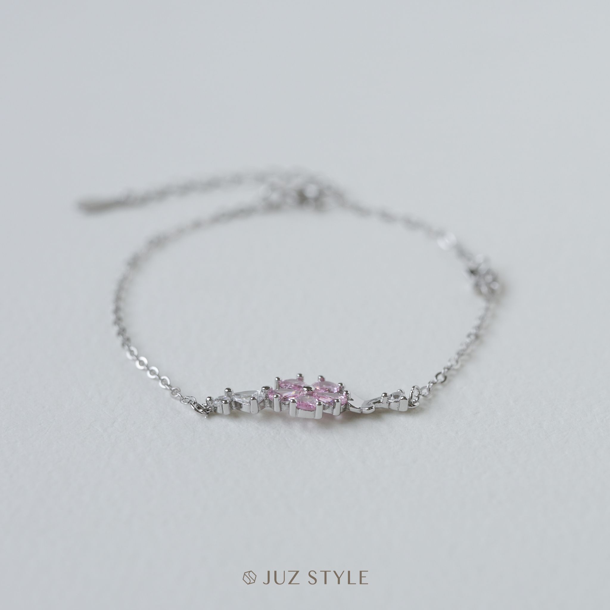  Lắc tay bạc Pink flower & butterflies 