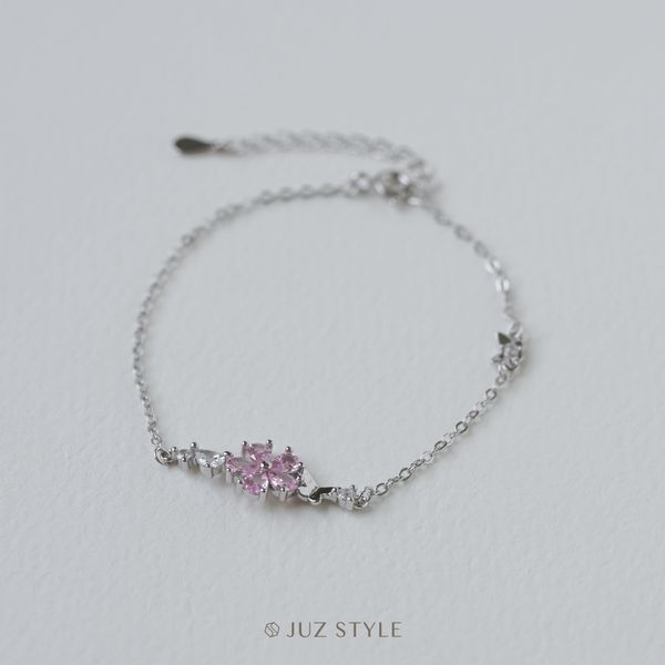  Lắc tay bạc Pink flower & butterflies 