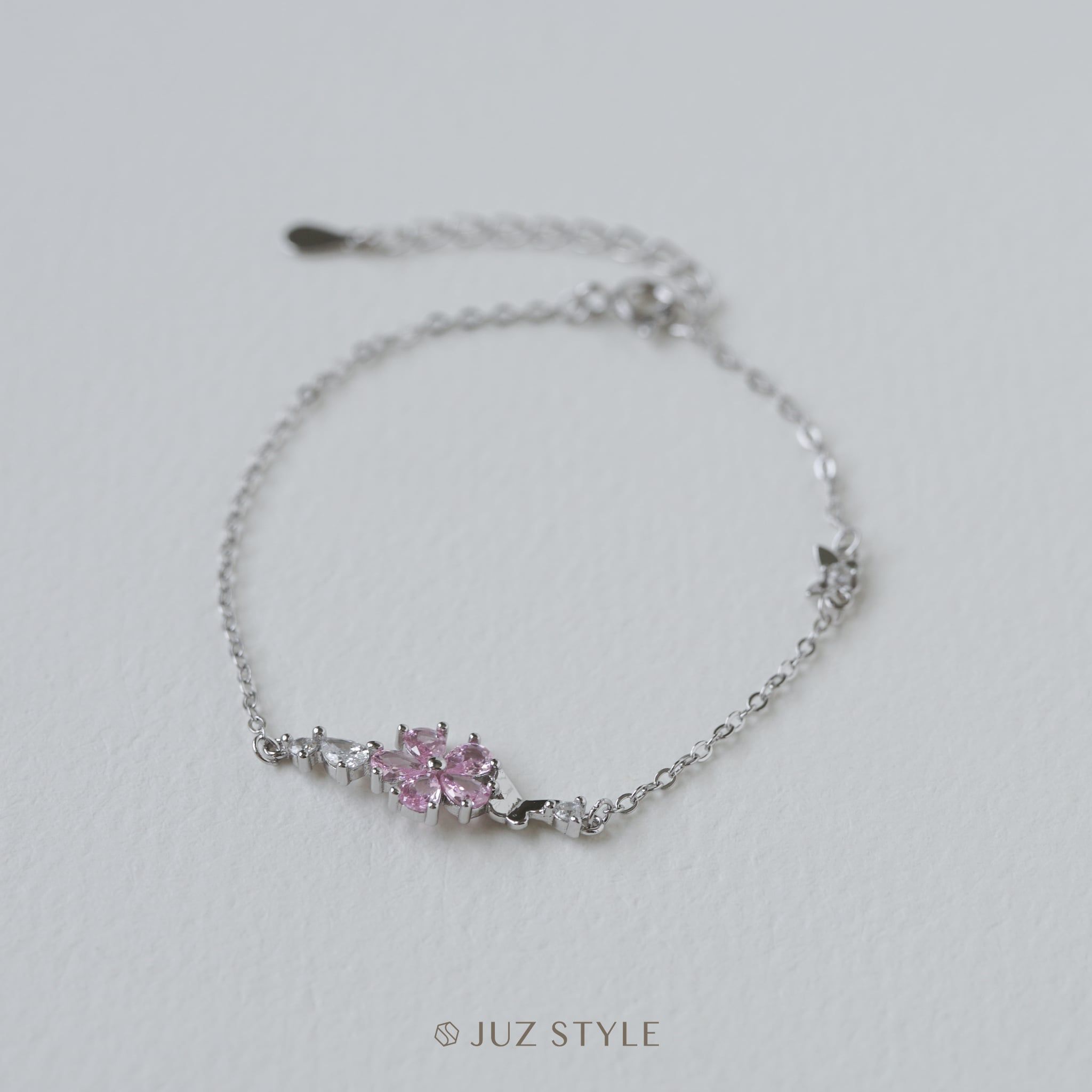  Lắc tay bạc Pink flower & butterflies 